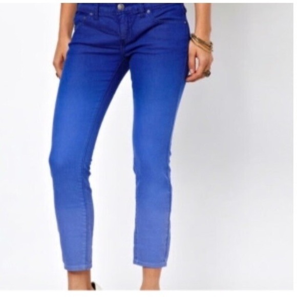 Free People Low Rise Skinny Jeans Ankle Crop Two Toned Ombre Blue Sz: 27 W: 30 - Picture 1 of 6